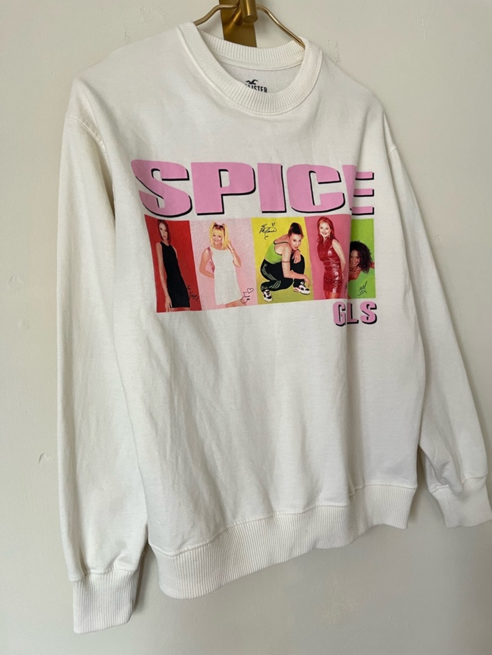 Hollister Cream & Pink retro 90s Graphic Spice Crewneck size XXS Oversize - Picture 6 of 14